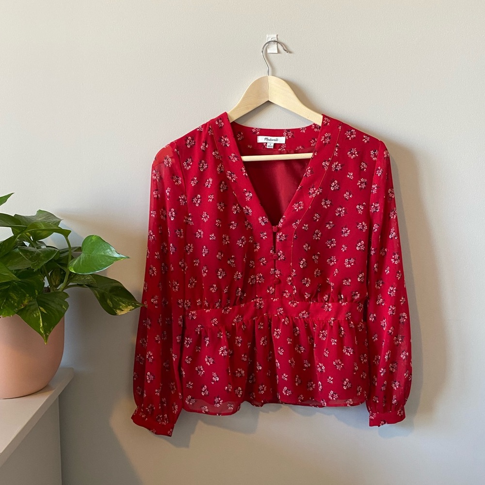 MADEWELL V-Neck Peplum Top in Little Lilies
